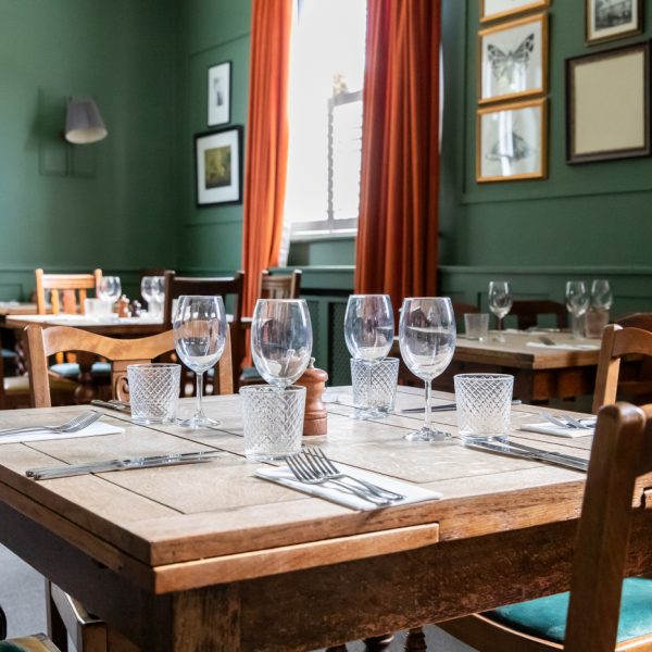 table with wine glasses on